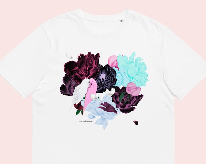 Eco t-shirt Peony and Birds heart print