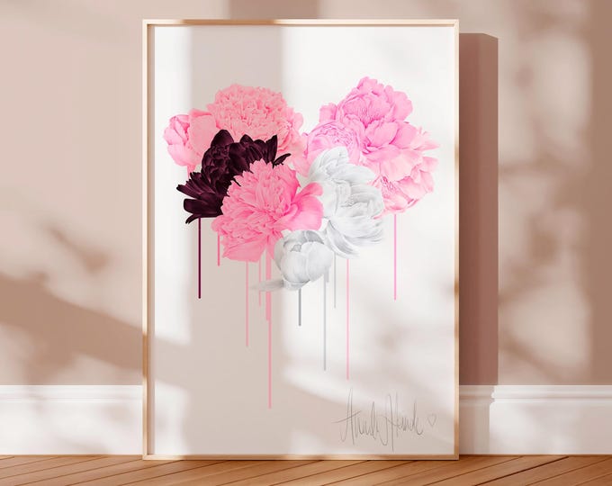 Pink Peony Heart Art Print