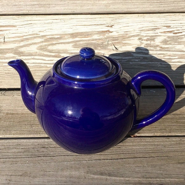 Vintage Cobalt Blue Ceramic Teapot with Strainer HIC Japan