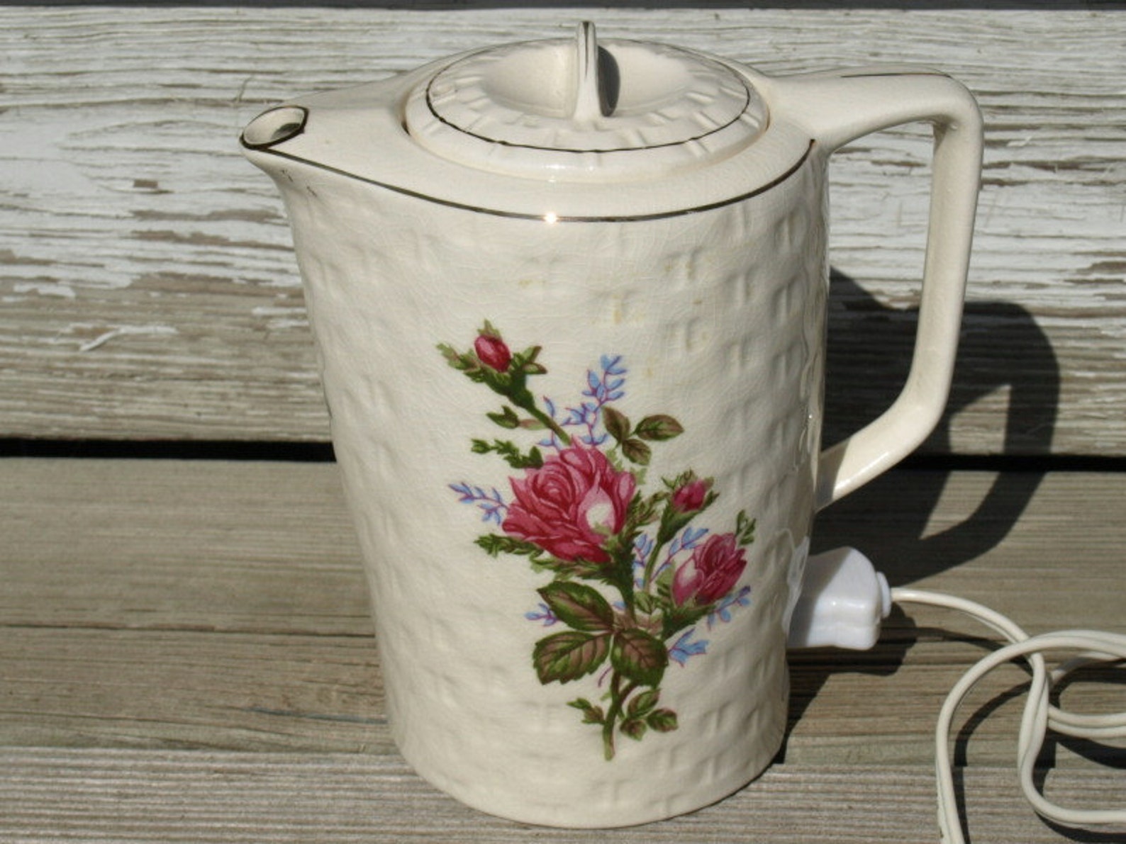 Vintage Moss Rose Porcelain Electric Teapot Japan Works Etsy