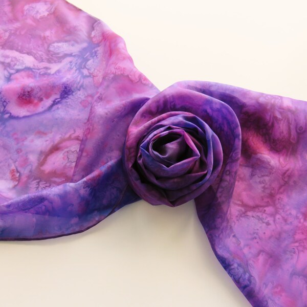 Hand painted silk scarf. Handpainted silk scarf. Purple silk scarf. 14 x 71",  35 x 180 cm.