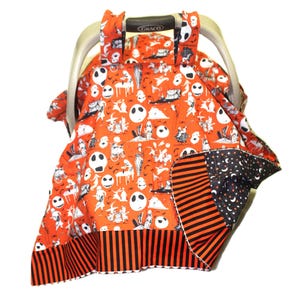 Halloween Car Seat Canopy *  Halloween Baby * Car Seat Cover *  Infant Carrier Cover * Stroller Cover *Jack Skellington * Skeleton Skull