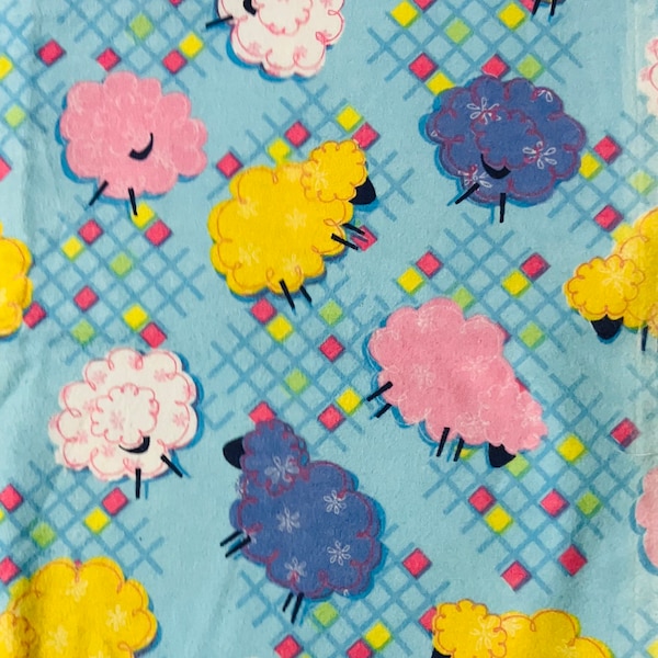 Sheep Flannel Fabric * Colorful Sheep Fabric *  By The Yard * Soft Cotton Flannel *  Nursery Fabric * Snuggle Flannel * Lamb fabric