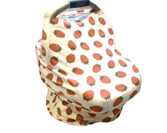Strawberries Baby Car Seat Cover * Stretchy Cover * Infant Car Seat * Nursing Cover * Stroller Cover * Infant Car Seat * Privacy Cover *