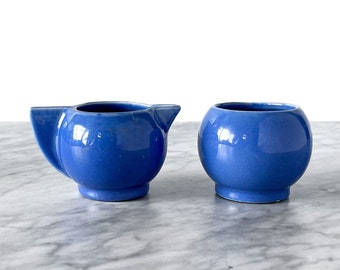 vintage Mid Century Style Creamer & Sugar Bowl - Blue MCM Ceramic Kitchen Coffee Tea Serving