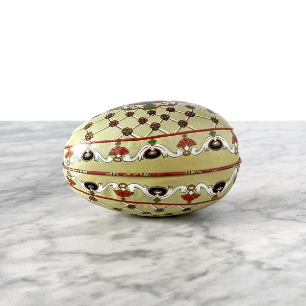 Vintage Faberge Replica "Renaissance Egg" Tin Box - Valentine Easter Basket Romantic Gift Jewelry Trinket Box