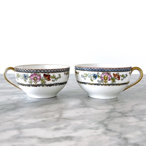 Paar Antike 1920er Noritake Morimura Feines China Florale Teetassen - Japanisches GoldPorzellan