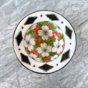 Hand Painted Floral Studio Pottery Bowl - Handmade Serving Stoneware Ceramic