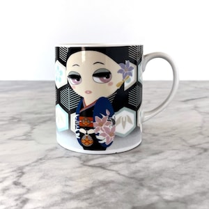 Vintage Kokeshi Girl Kamon Mug - Kawaii Japanese Coffee or Tea Cup