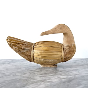 Vintage Reed & Carved Wood Duck - Traditional Rustic Country Farmhouse Fall Autumn Thanksgiving Harvest Decor