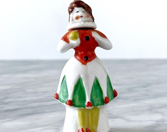Seltene 1920er Jahre antike 3 1/2 "Porzellan Mädchen im Clown Kostüm Parfüm Flasche