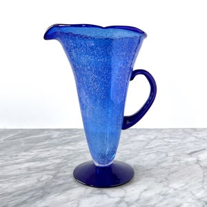 Handgeblazen Kobalt Blauw Glas Kruik - Vintage Glaswerk Cocktail Bar Cart