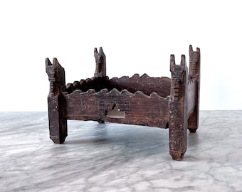 Vintage Krishna Altar Mandir Wooden Throne - Rustic Hindu Indian Carved Wood Eclectic Boho Global Decor