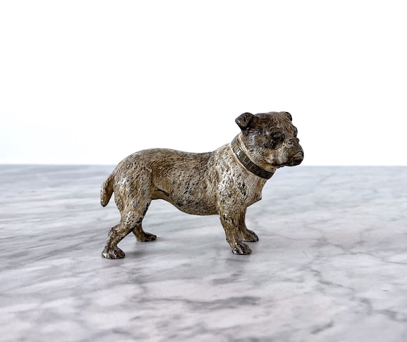 Antique 1900s Viennese Cold Painted Bronze Bulldog Statue