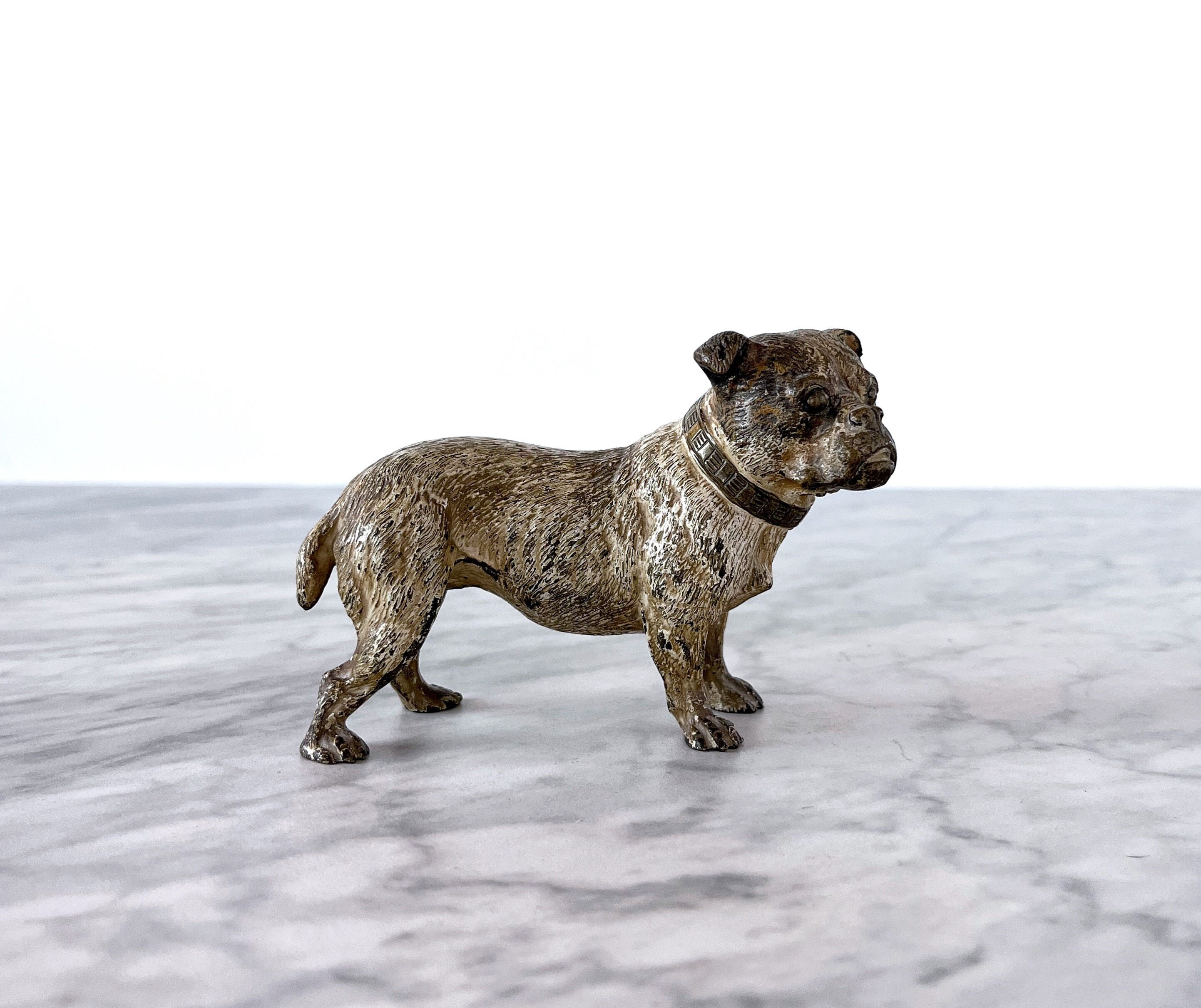 Antique 1900s Viennese Cold Painted Bronze Bulldog Statue