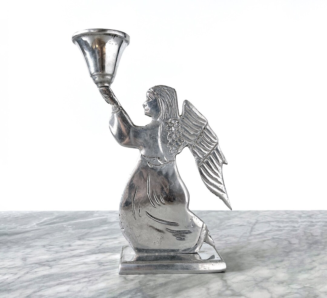 Vintage Large 11 Silver Angel Candle Holder Rustic Etsy