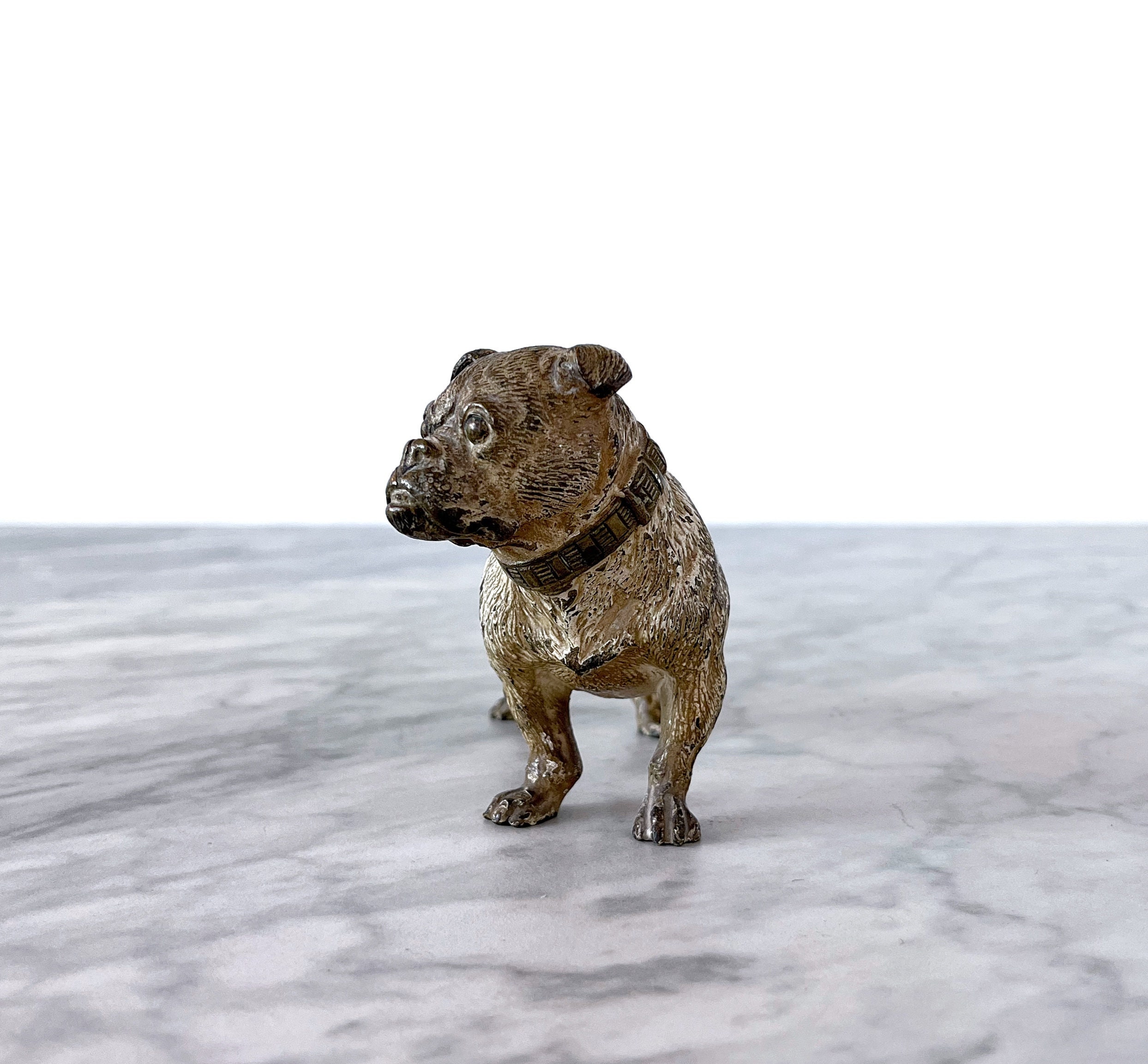 Antique 1900s Viennese Cold Painted Bronze Bulldog Statue