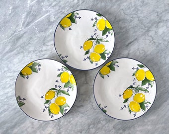 Set of 3 10" Dinner Plates with Hand Painted Lemons (As-Is) - Farmhouse Country Spring Summer Decor