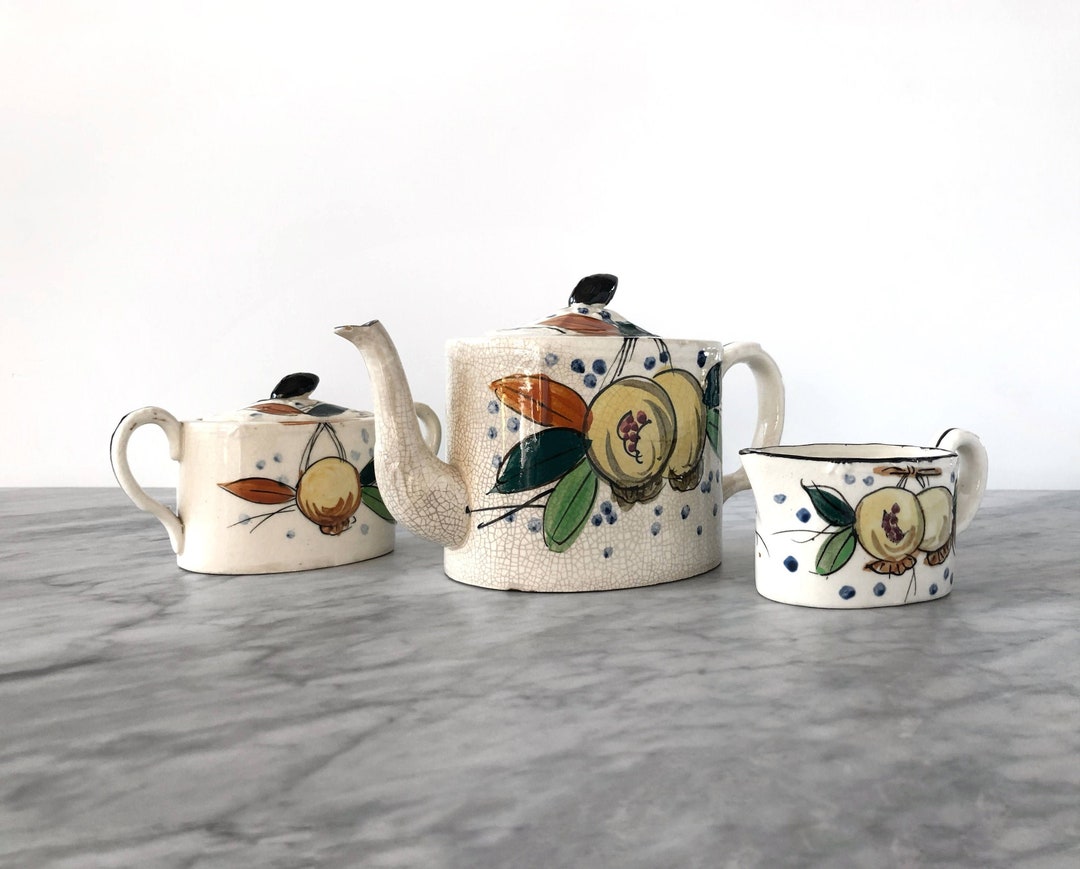 Southern Tea Set Rustic Hand Painted Fruit Tea Set - Farmhouse Country Mediterranean ...