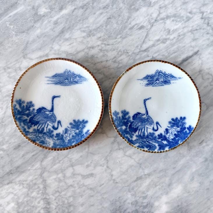 Pair of Antique 19th Century Japanese Izegara Transferware Plates