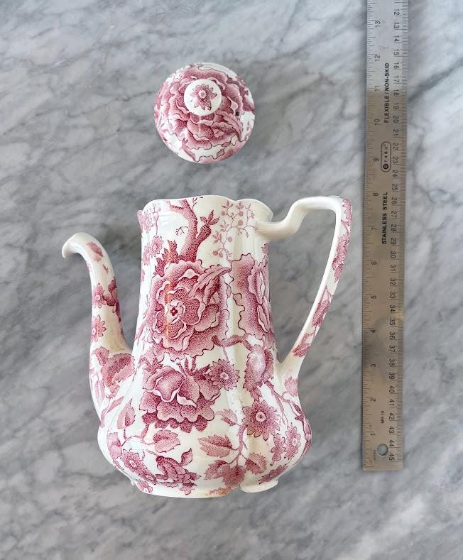 Vintage Johnson Brothers English Chippendale Red Pink Coffee Pot