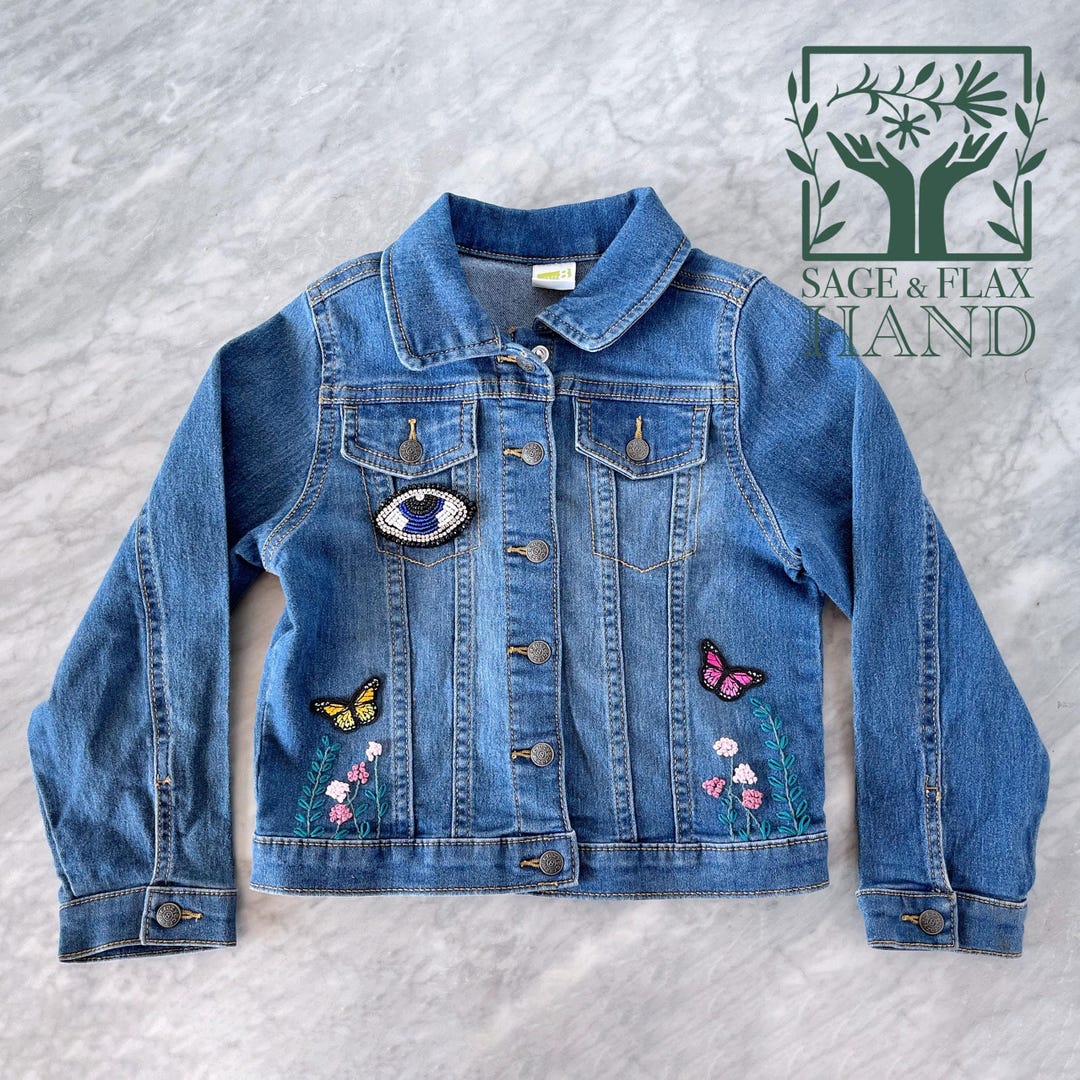 Vintage Hand-embroidered Child's Denim Jacket - Boho Birds ...