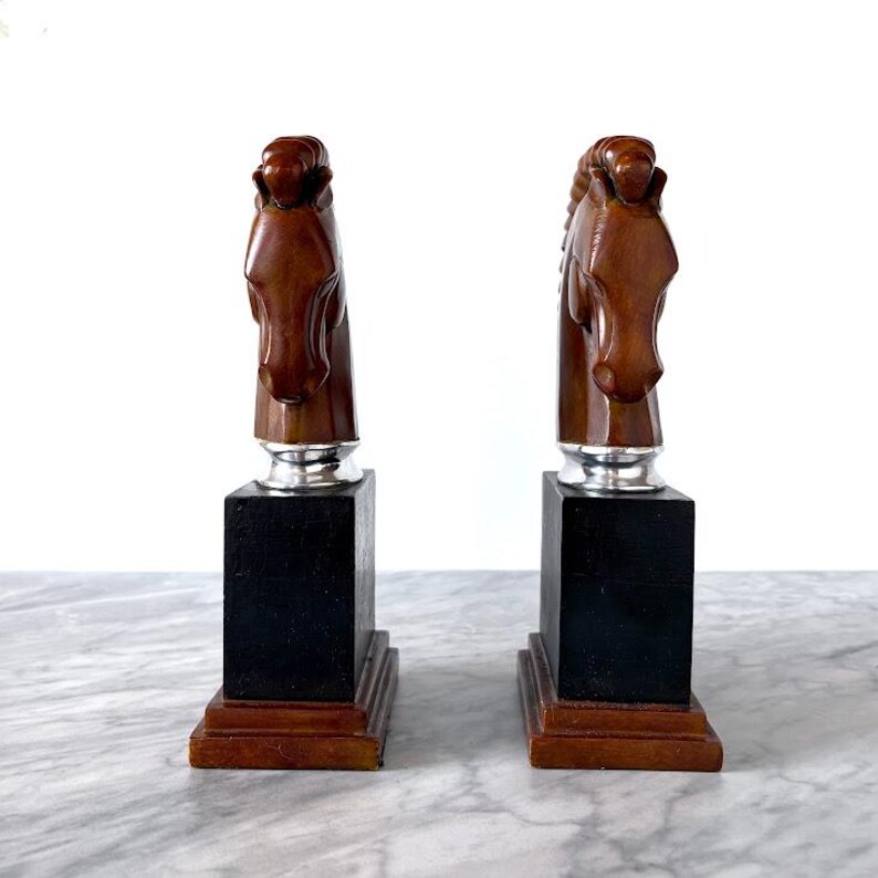 Vintage Style Trojan Horse Bookends - Carved Wood Resin Library Office ...