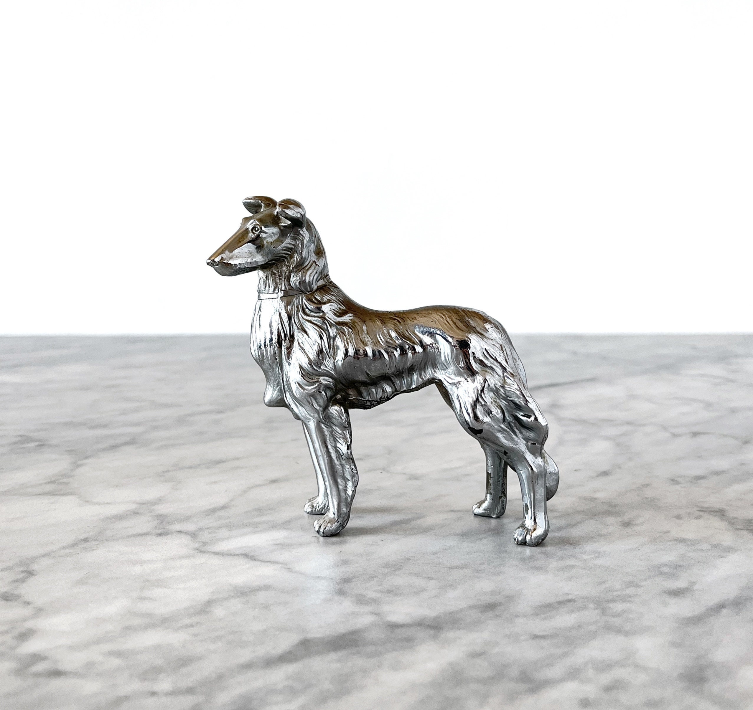 Vintage Silver Plated Dog Statue - Traditional Decor Country Cabin