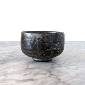Vintage Studio Pottery Matcha Stoneware Bowl with Raku Finish - Smoky Grey Iridescent Handmade Chawan Tea Snack Trinket Bowl