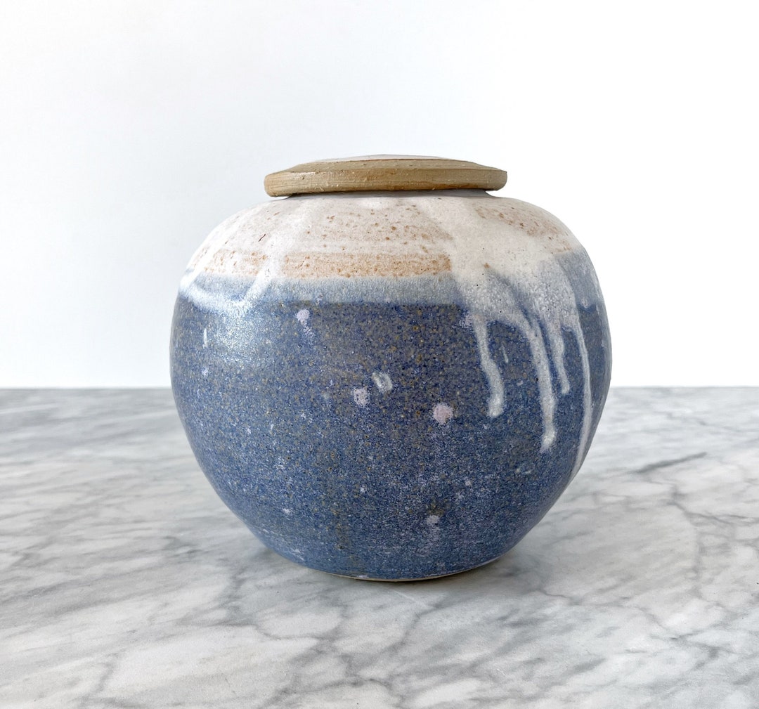 Vintage Blue Studio Pottery Vase With Lid - Lidded Pot Vessel Drip ...