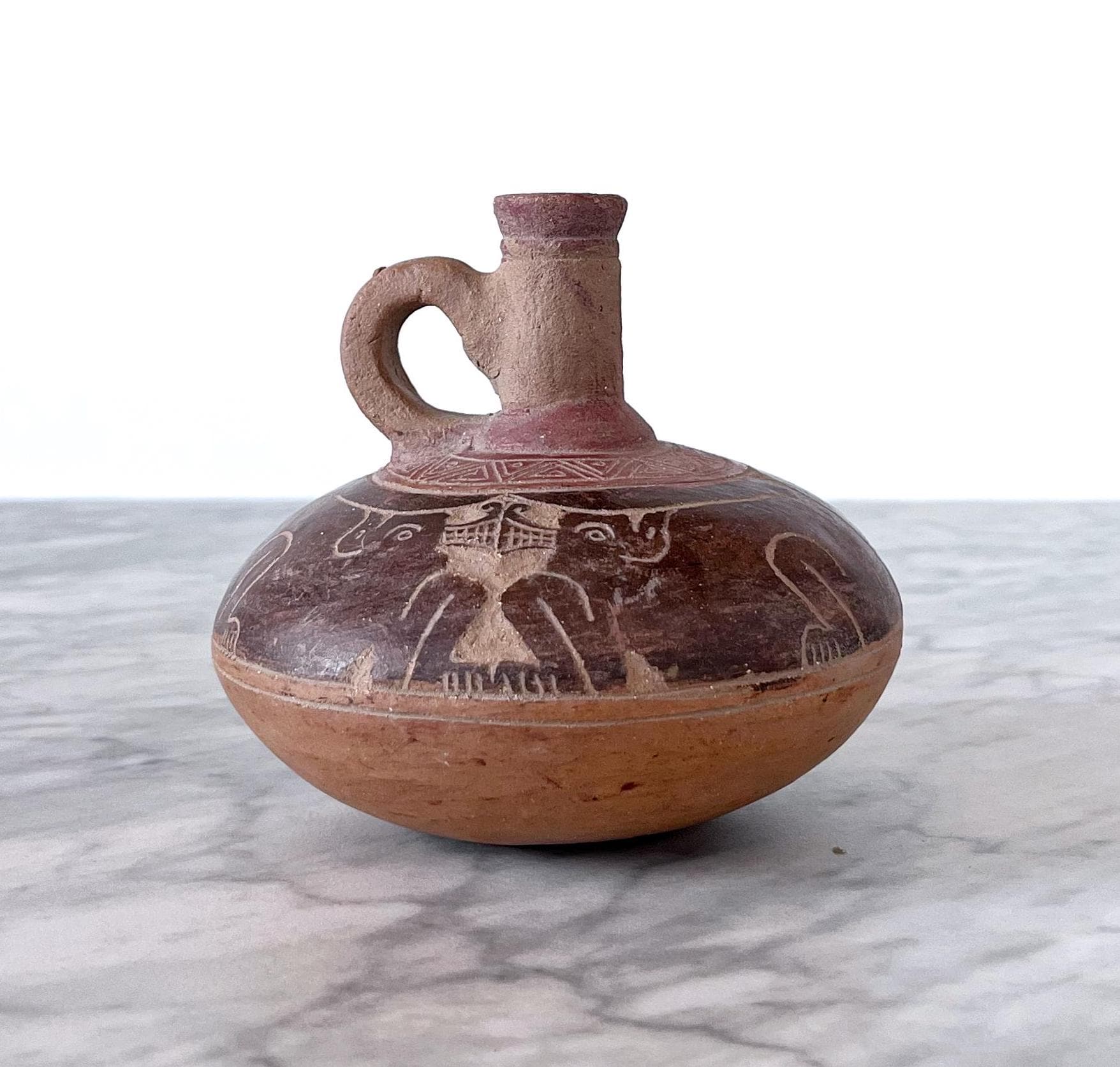 Antique Ecuadorian Pre-columbian Etched Pottery Jug Vessel - South