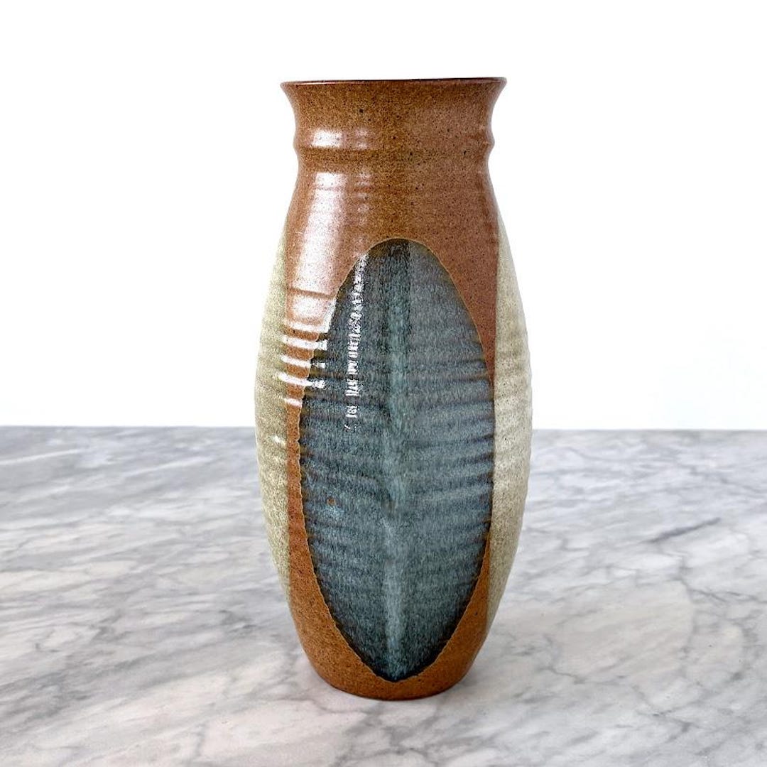 Vintage 10" Midcentury Dip Glaze Vase - Studio Pottery Hand Thrown MCM ...