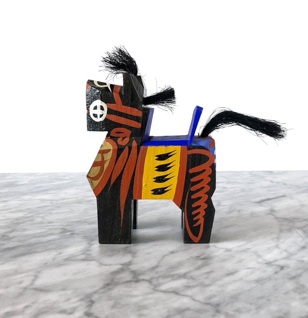 Vintage Japanese Miharugoma Colorful Wooden Horse Good Luck Shrine