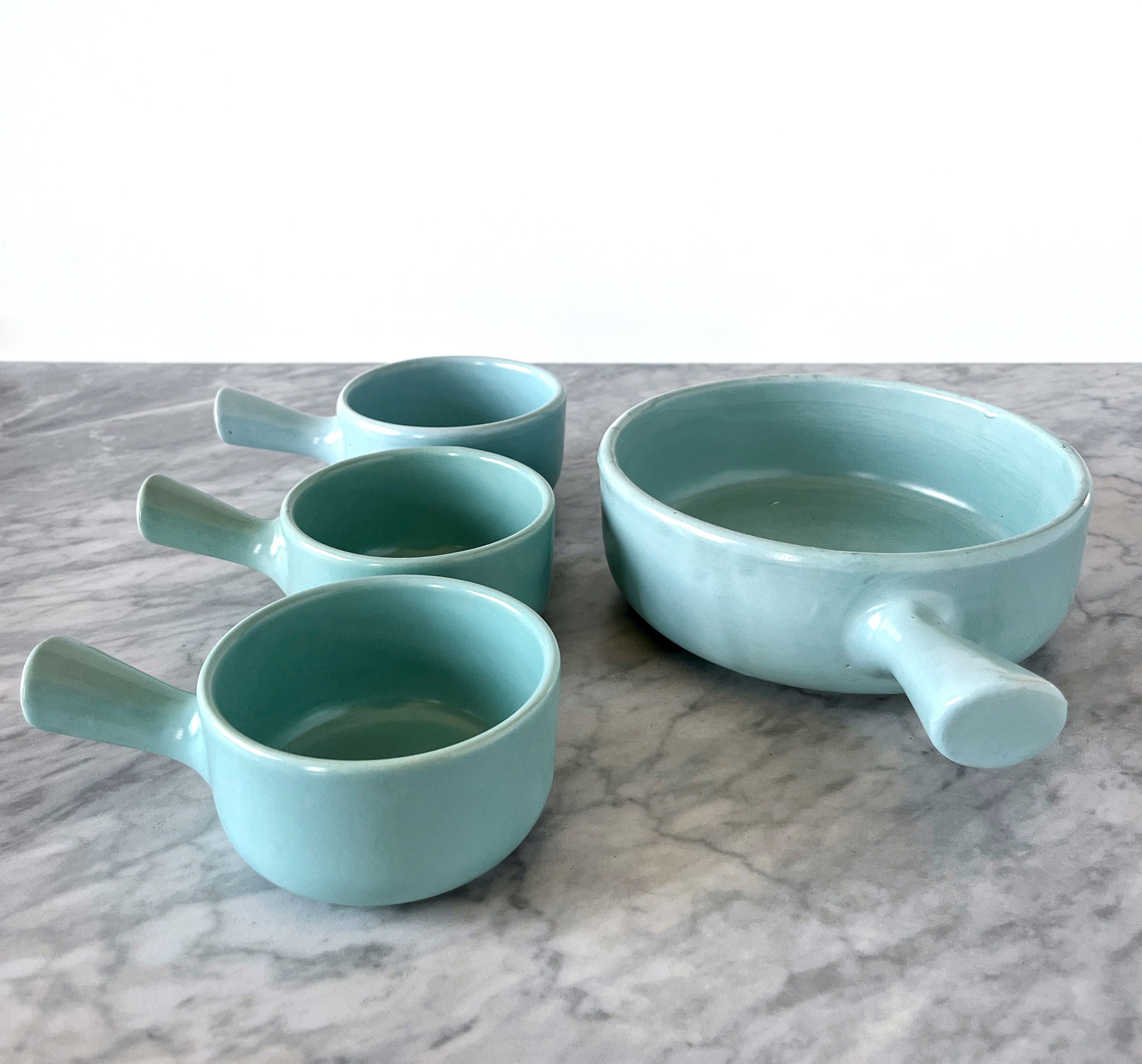 Set of 4 Mid Century Modern Turquoise Stoneware Dishes - MCM La Solana  Pottery Blue Teal Retro Boho Soup Crock Casserole - Etsy