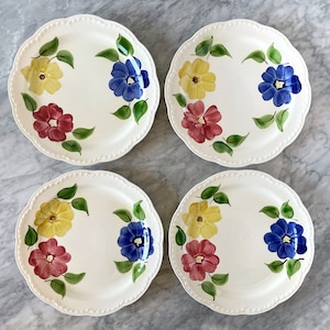 Set di 4 piatti da portata floreali dipinti a mano da 10&quot; di Heritage Ware Stetson - Decorazione tradizionale in stile rustico country chic