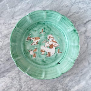 Vintage 13&quot; Green CAS Vietri Platter with Figure - Italian Ceramic Hand Painted Rustic Country Kitchen Serving