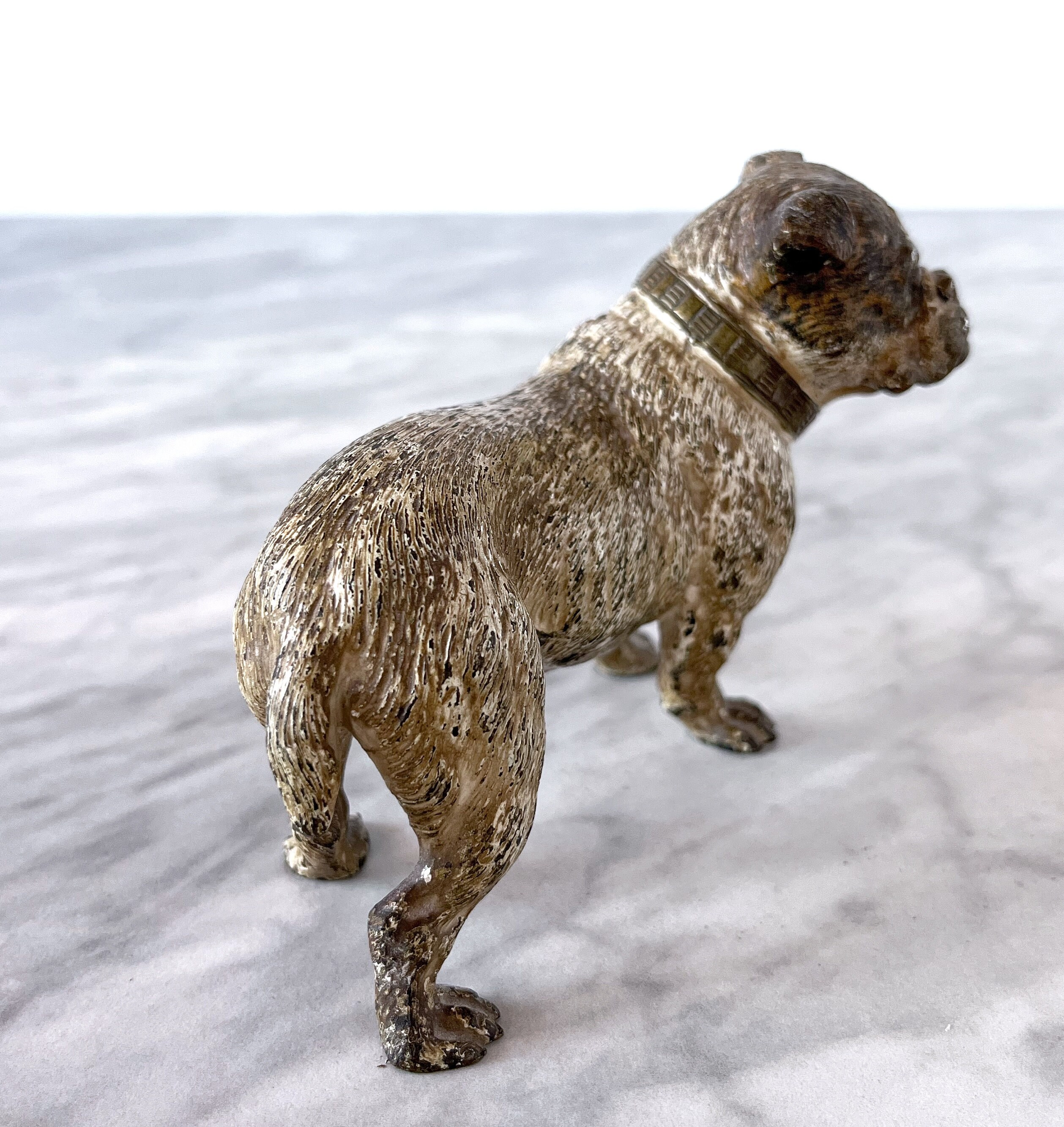 Antique 1900s Viennese Cold Painted Bronze Bulldog Statue