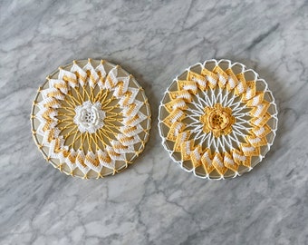 Pair of 1970s Style Crocheted Flower Trivets Hot Pads