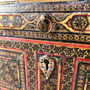Antique 14" Khatam Khari Star Inlay Wooden Jewelry Chest Box - 18th 19th Century Persian Marquetry Global Folk Art Boho Style image 4