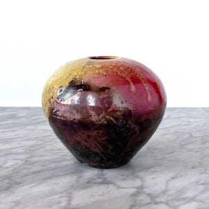 Vintage Studio Pottery Colorful Raku Glaze Vase - Handmade Rustic Boho Ceramic Stoneware