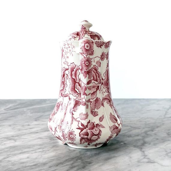 Vintage Johnson Brothers English Chippendale Red Pink Coffee Pot