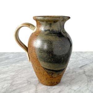 Vintage 9&quot; Glazed Stoneware Pitcher or Vase - Speckled Earth Tone Studio Pottery