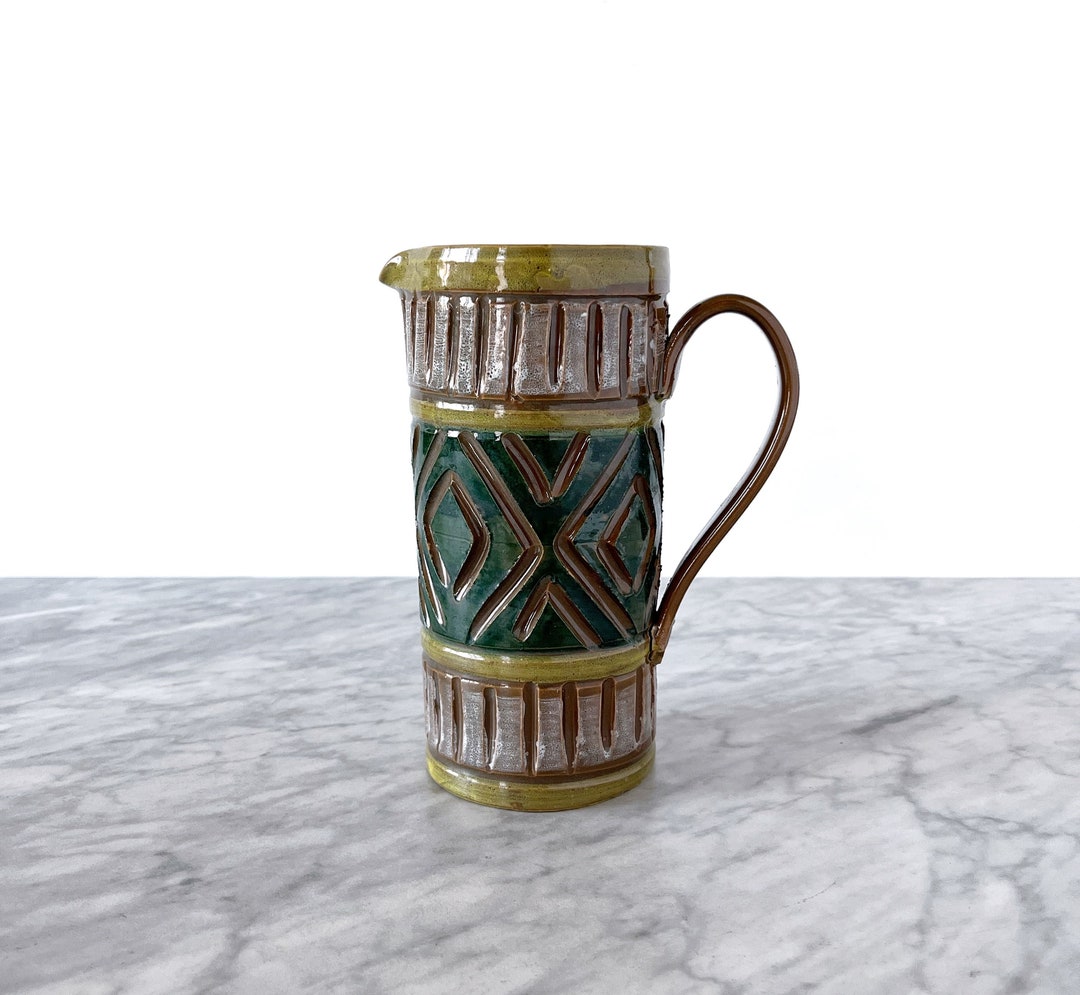 Mid Century Italian Carved Pitcher Aldo Londi Bitossi Style - Vintage ...