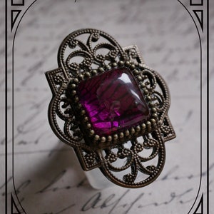 Art deco style ring in bronze and purple color, Art deco jewelry, Art nouveau ring, Gothic ring, geometric ring, purple jewelry