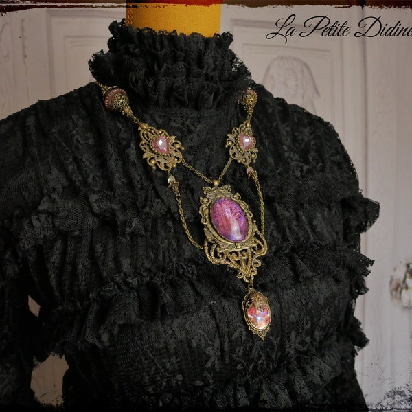 Réservé!! Ne Pas Acheter !! Collier sautoir de style victorien de couleur bronze et rose avec strass coeur en cristal vintage