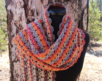 Crochet lace scarf shawl for women. Autumn colors multicolor scarf. Fall scarf crochet gift idea for her Hand crochet autumn scarf fall gift
