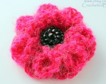 Crochet pink flower brooch. Mohair flower brooch. Gift for her. Unique crochet 3d big flower brooch. Christmas crochet gift. Ready to ship