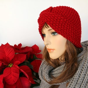 Red Warm Headband for Women: Hand Knitted Ear Warmer Wide Winter Fashion Accessory Knitting Christmas Gift for Her Twisted Turban
