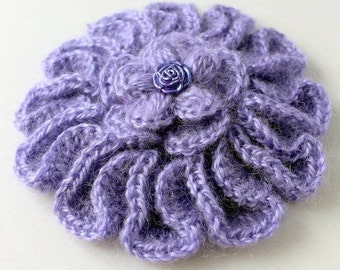 Unique crochet flower brooch. Lavender color mohair brooch. Large crochet brooch. Handmade crochet gift for women. Ready to ship brooch