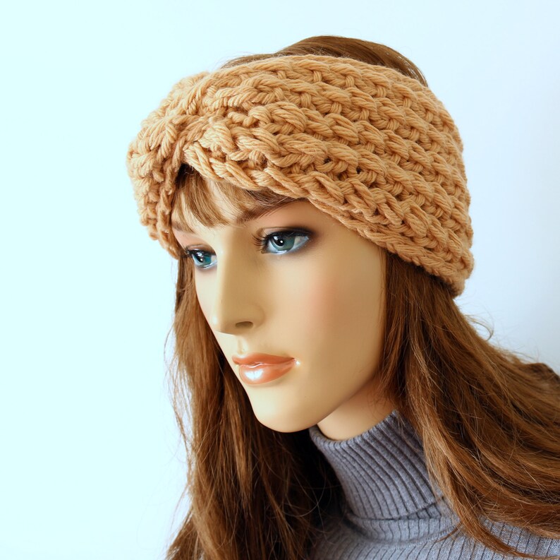 Knitted ear warmer, Winter headband, Headband women gift, Hand knit headband, Beige headband, Chunky knit warm headband, Twisted headband